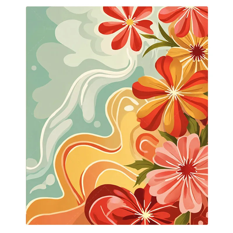 1pc Flannel Blanket Vibrant Floral Throw Blanket - Retro Style for Cozy Living Room Decor