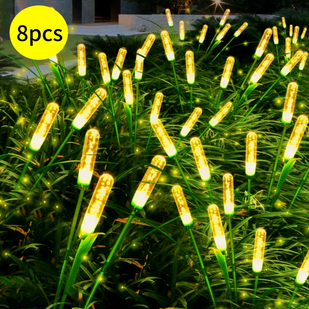 4/8 Set Solar Cattail LED Lights - Outdoor IP44 Waterproof, Auto-On Dusk, Swaying Firefly Glow, Garden Porch Holiday Decor