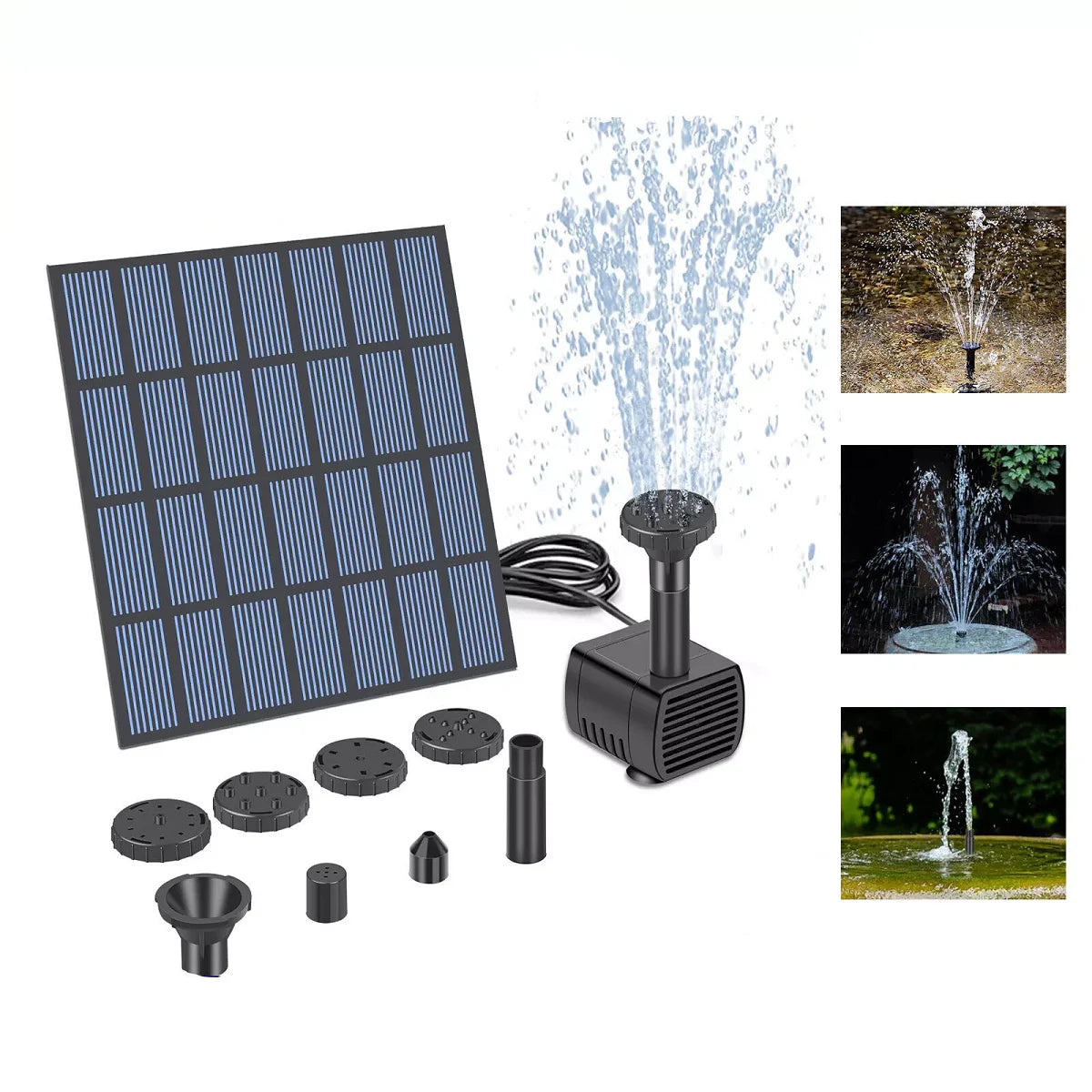 Solar Fountain Pond Pump Kit with Nozzles Solar Powered Fountain Water Pump Solar Pond Pump for Bird Bath Ponds Garden Fish Tank