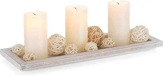 wooden decorative tray candle holder - 13.5 inch wood long narrow tray home decor small rustic farmhouse centerpieces trays for