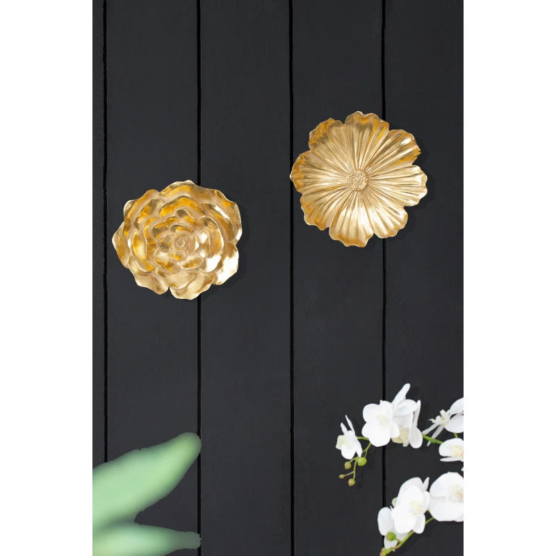 S/2 Gold Rose Hanging Wall Accents
