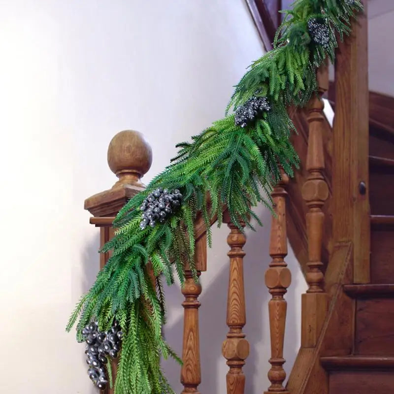 Christmas Cedar Garland 180cm Bendable Artificial Norfolk Pine Garland Wall Hanging Fake Plant Vines Artificial Christmas Wreath