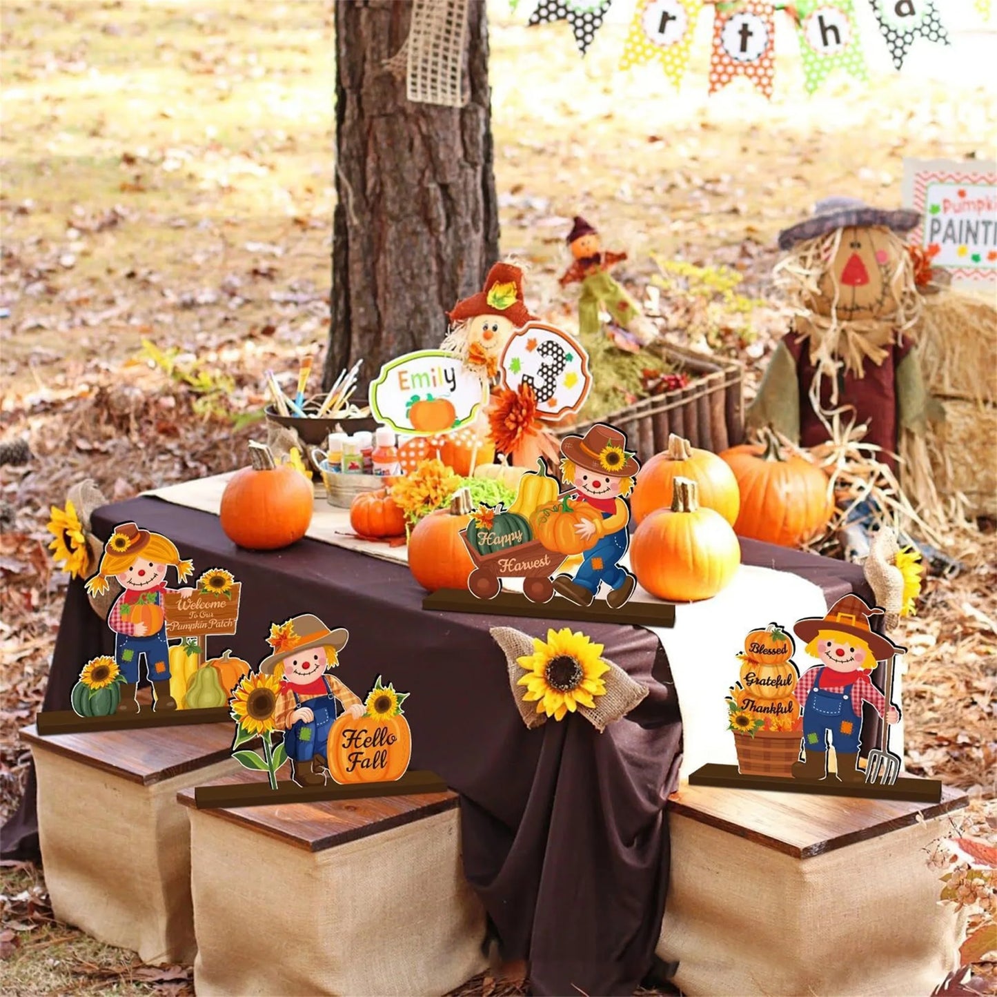 Rustic Thanksgiving Decorations Wooden Turkey Centerpiece Fall Harvest Table Signs Autumn Home Decor Accents