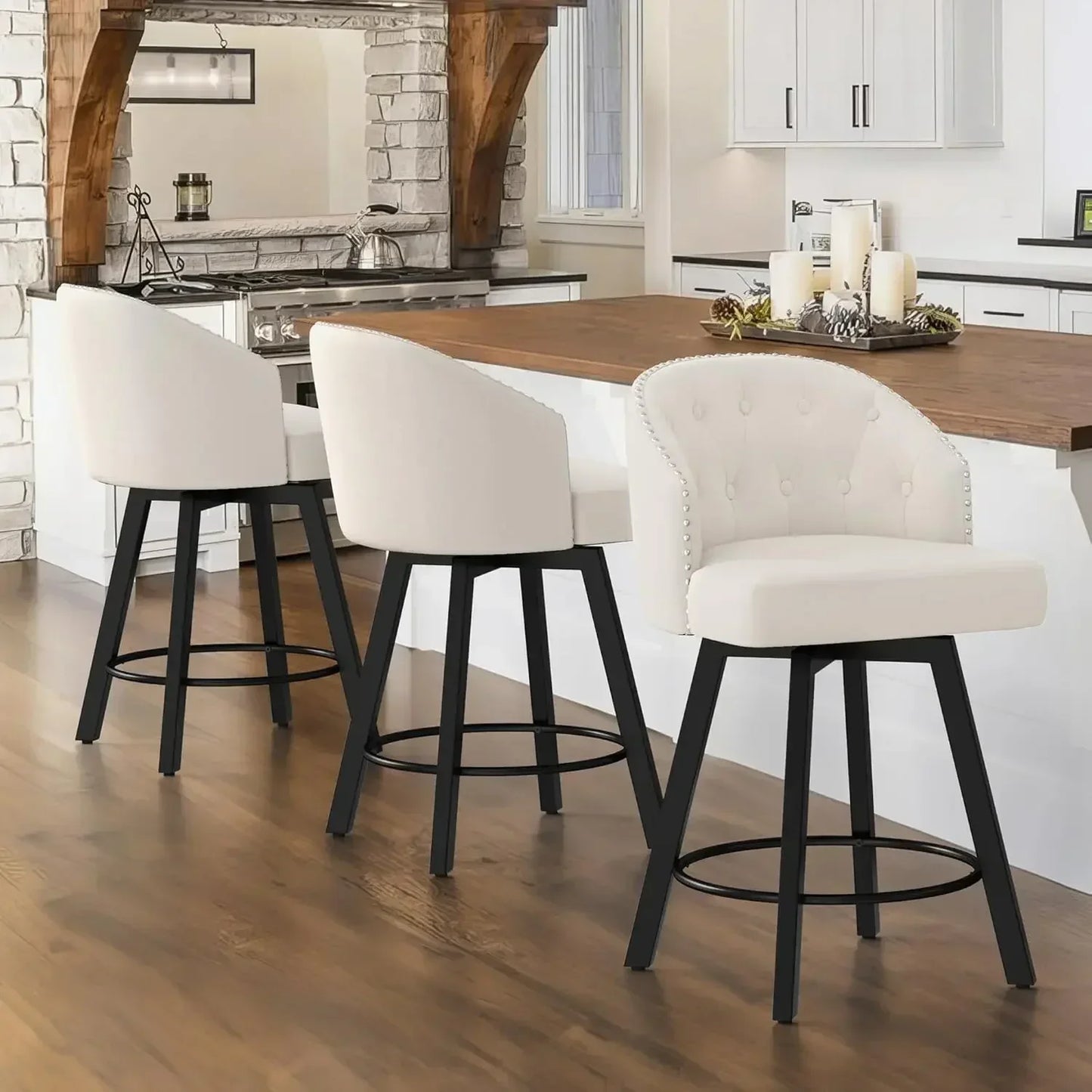 XMSJ.Counter Height Bar Stools Set of 3, 26" Swivel Fabric Upholstered Bar Stools, Retro for Kitchen Island, Dining Room, Pub, B