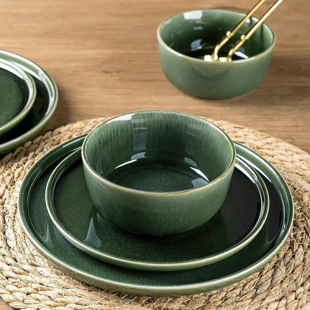 Ceramic Dinnerware Sets For 4, 12 Pieces Stoneware Plates And Bowls Sets, Scratch Resistant Dishes, Dishwasher & Microwave