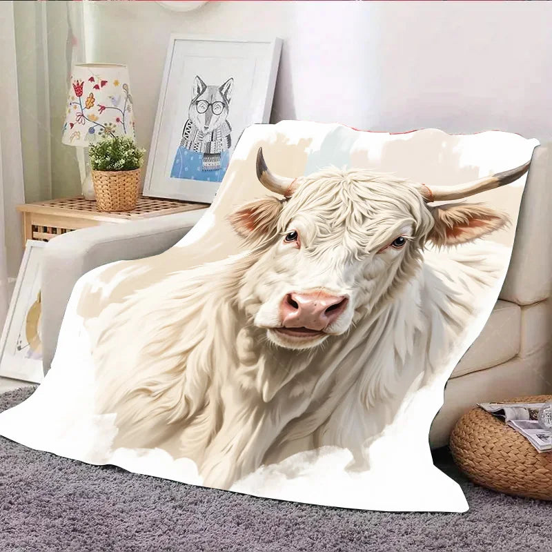 1pc Flannel Blanket Cozy Highland Cow Print Blanket for Home Decor - Soft & Warm Throw Blanket
