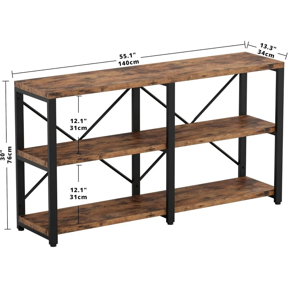 Rustic Console Table for Entryway, 55-Inch Long Hallway Table with 3-Tier, Living Room TV Stand and Entertainment Center Media S