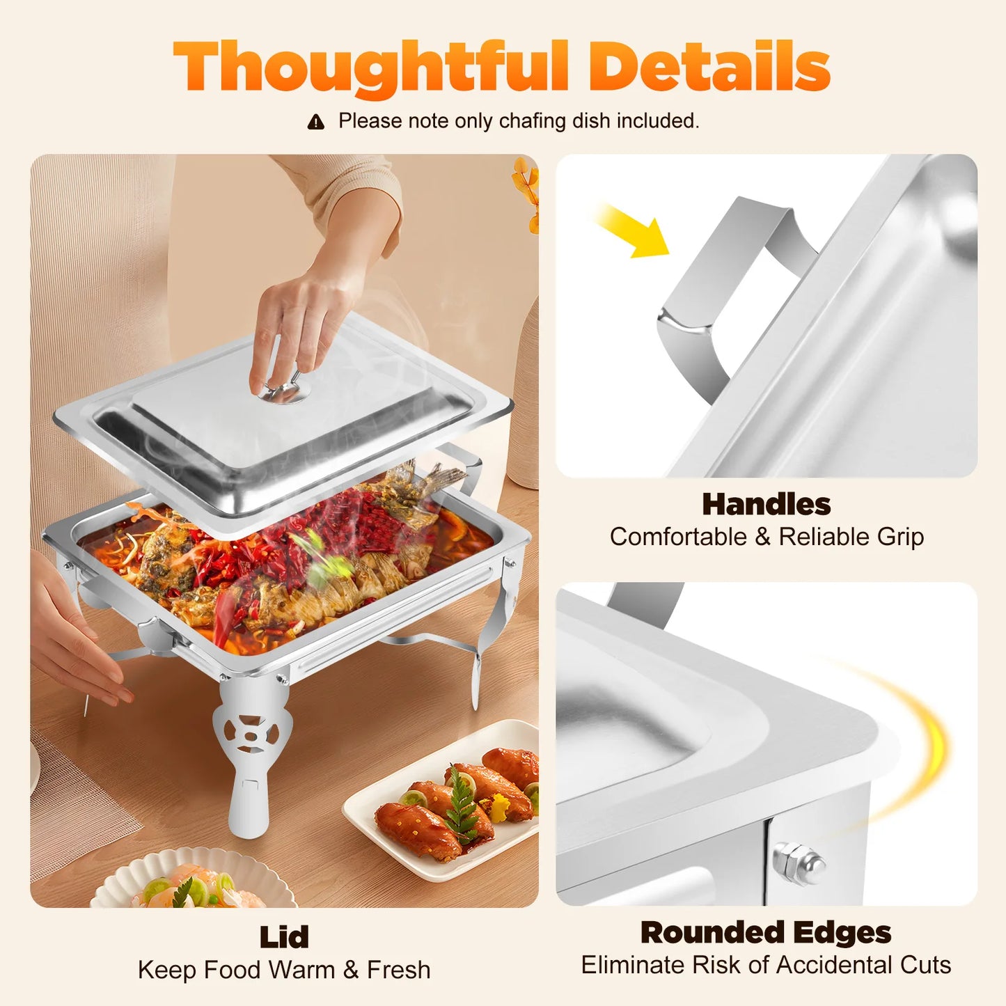 6L Dining Stove Heat Chafers for Catering Stainless Steel Food Warmers, Chafing Dishes Food Warmers with Pans,