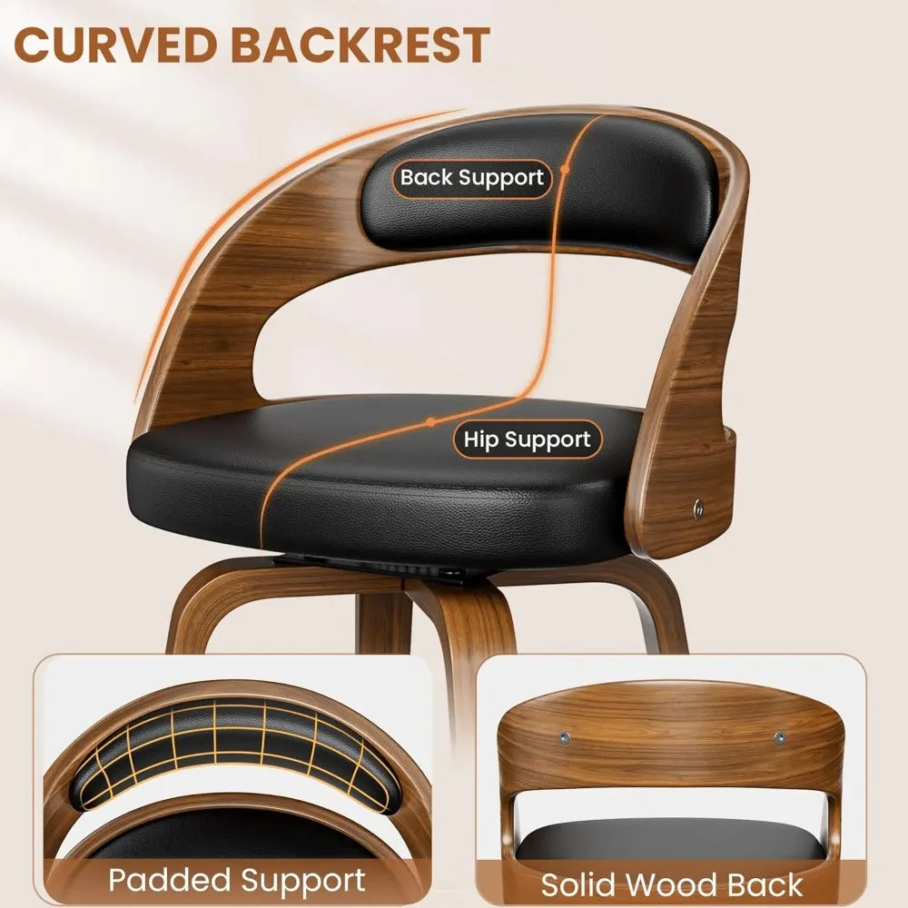Bar Stools Set of 4, 26" Counter Height Bar Stools with Bentwood Legs, Mid Century Modern Faux Leather Upholstered Barstool