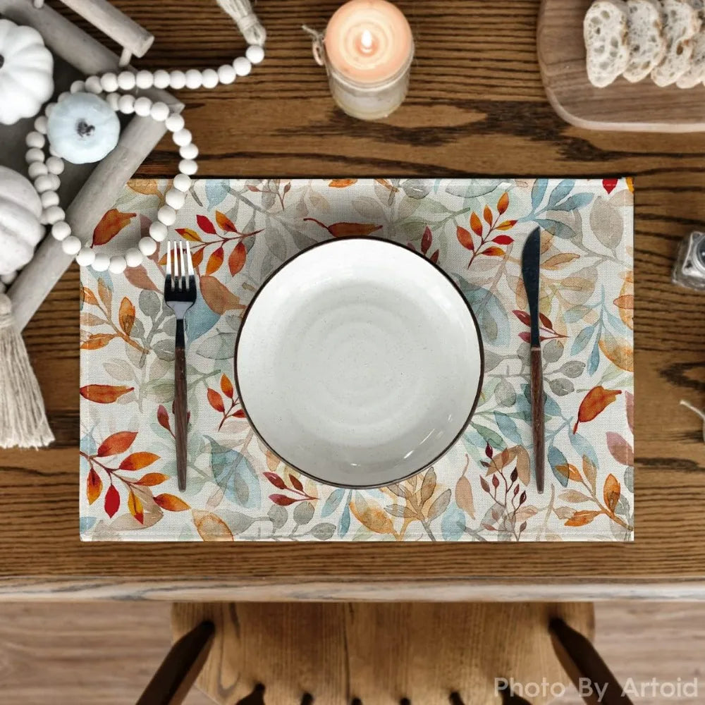 eucalyptus leaves fall placemats set of 4, 12x18 inch seasonal autumn harvest table mats for outdoor home party dining decorati