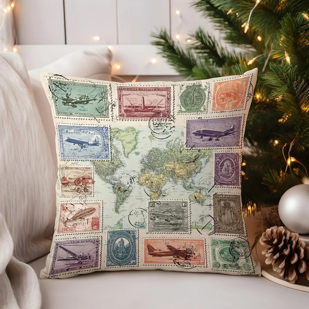 Home Decor Santa and Christmas Trees Printed Pillow Cover Pattern Cushion Cover Suitable for Sofa Bedroom Car Pillow Cover