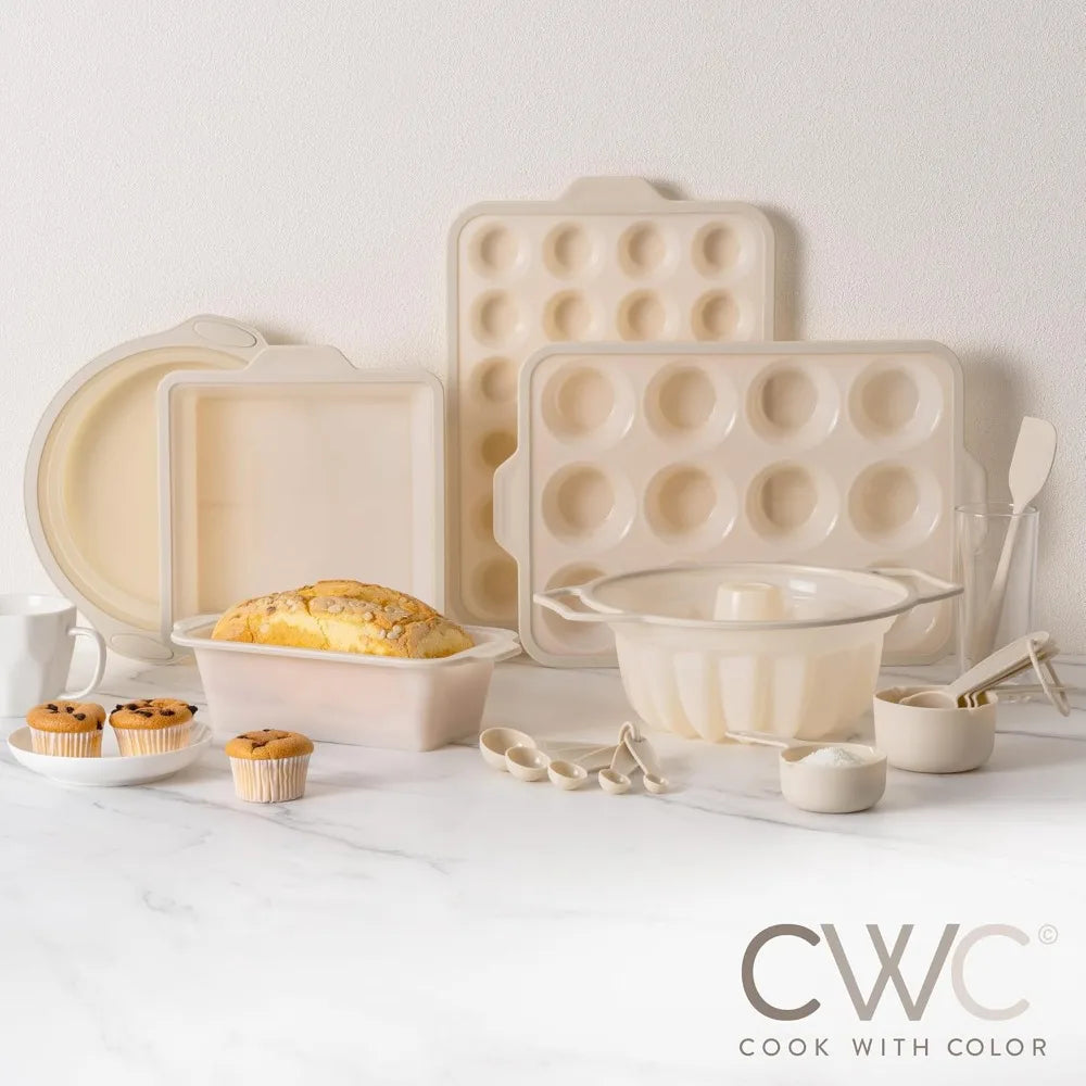 COOK WITH COLOR 17 Pc. Silicone Baking Pan Set - Non-Stick & Easy Clean Silicone Muffin Pans for Baking with Sturdy Metal Frame