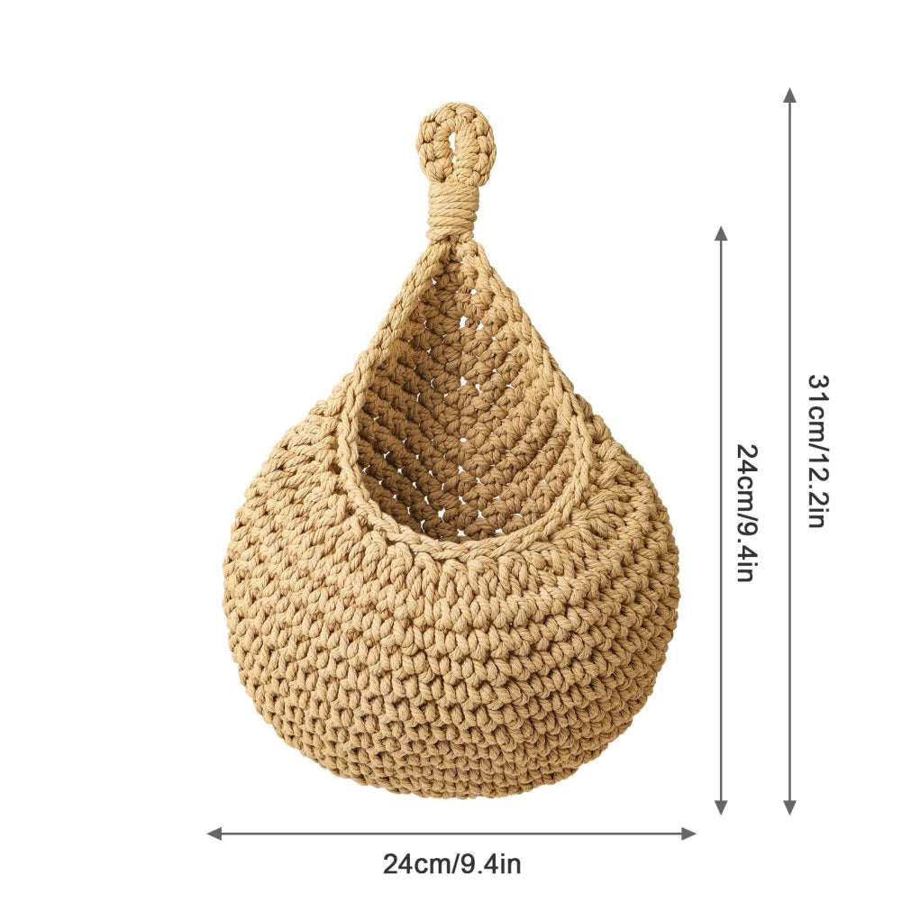 1PC Hanging Fruit Basket Boho Jute Hanging Organizing Baskets Handwoven Decorative Kitchen Fruit Vegetable Storage Baskets