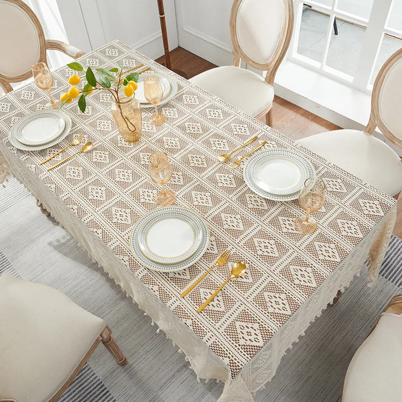 Luxury Style tablecloth, elegant hollow lace, non-slip dustproof dining table cover, durable fabric for home use, wholesale