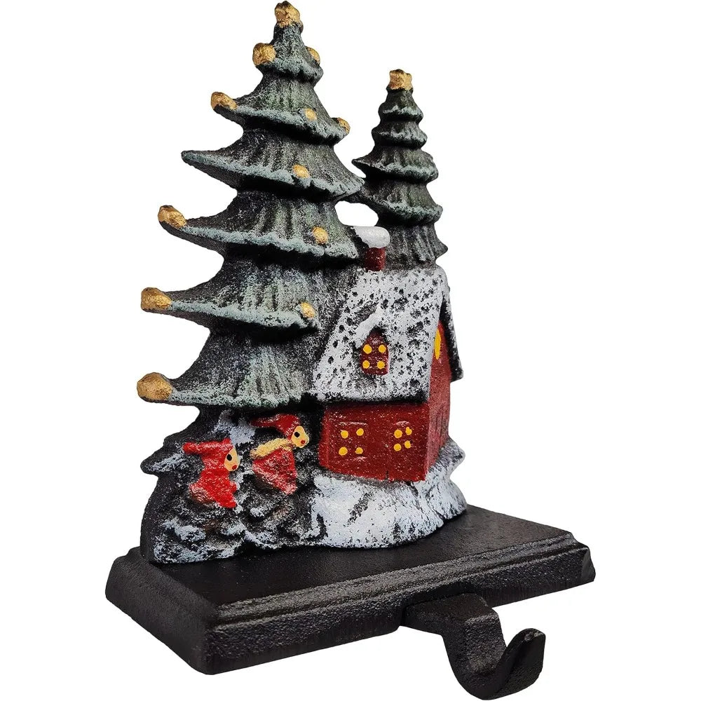 Lulu Decor, Cast Iron Christmas Stocking Holder, Sleigh with Deer, Santa's Gift Sleigh, Holiday Home & Snowman with Festive Chee