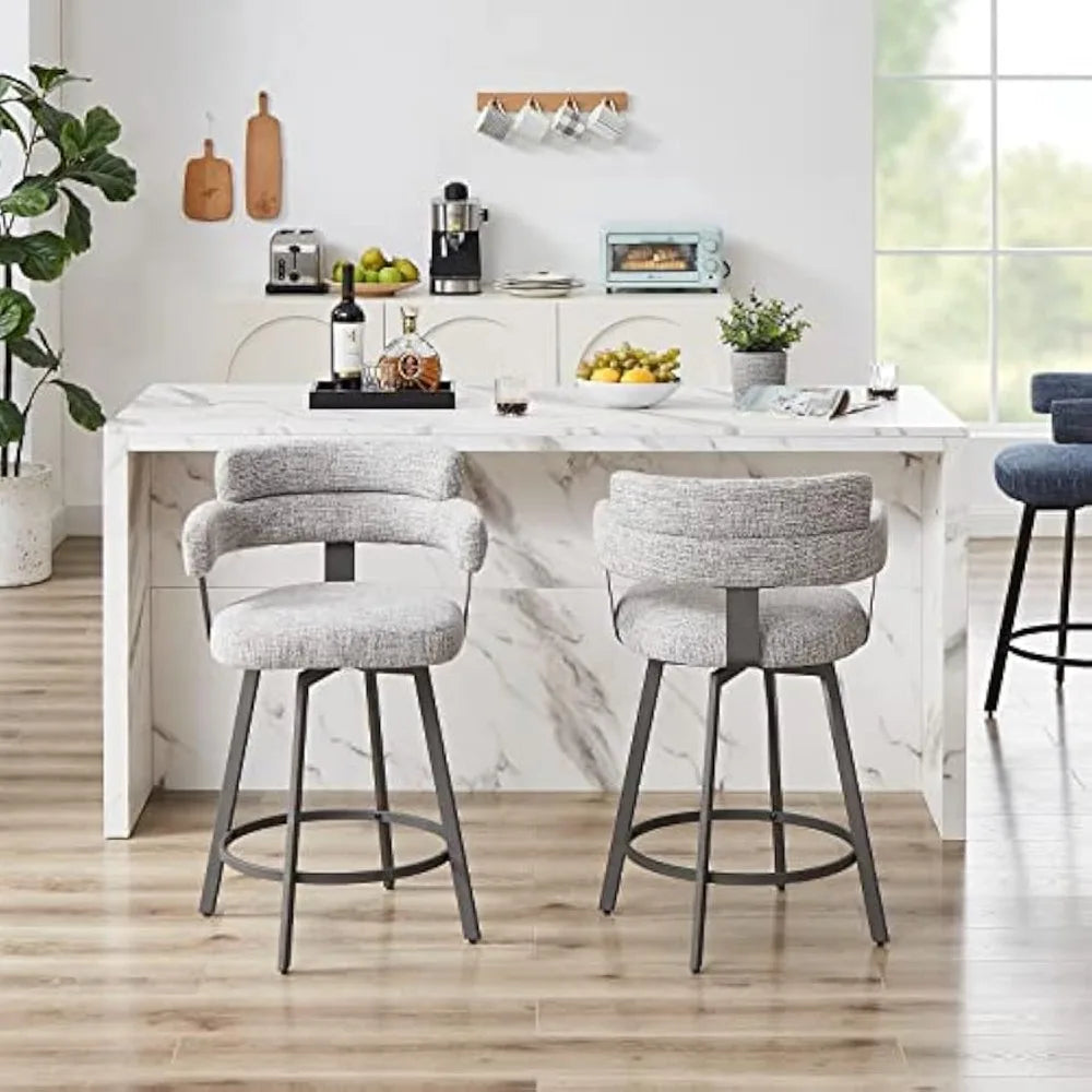 Counter Height Bar Stools with Full Back Metal Footrest, Modern Barstools for Kitchen Counter, Island, Dining Room, Grey