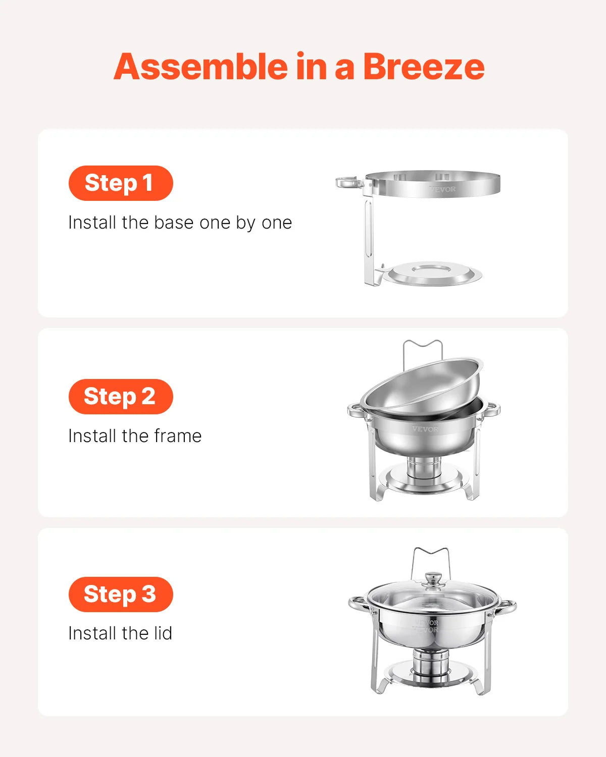 VEVOR 2 Pack Chafing Dish Buffet Stainless Steel Chafer with 4 Full Size Pan Round Catering Warmer w/Glass Lid for Party Banquet