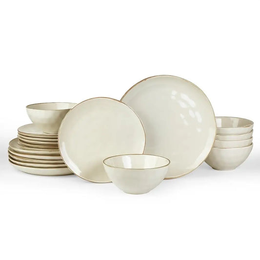 Ocean Round Plates And Bowls Set, 18 Pieces Dinnerware Sets, Dishes Set For 6, Microwave And Dishwasher Safe, Scratch