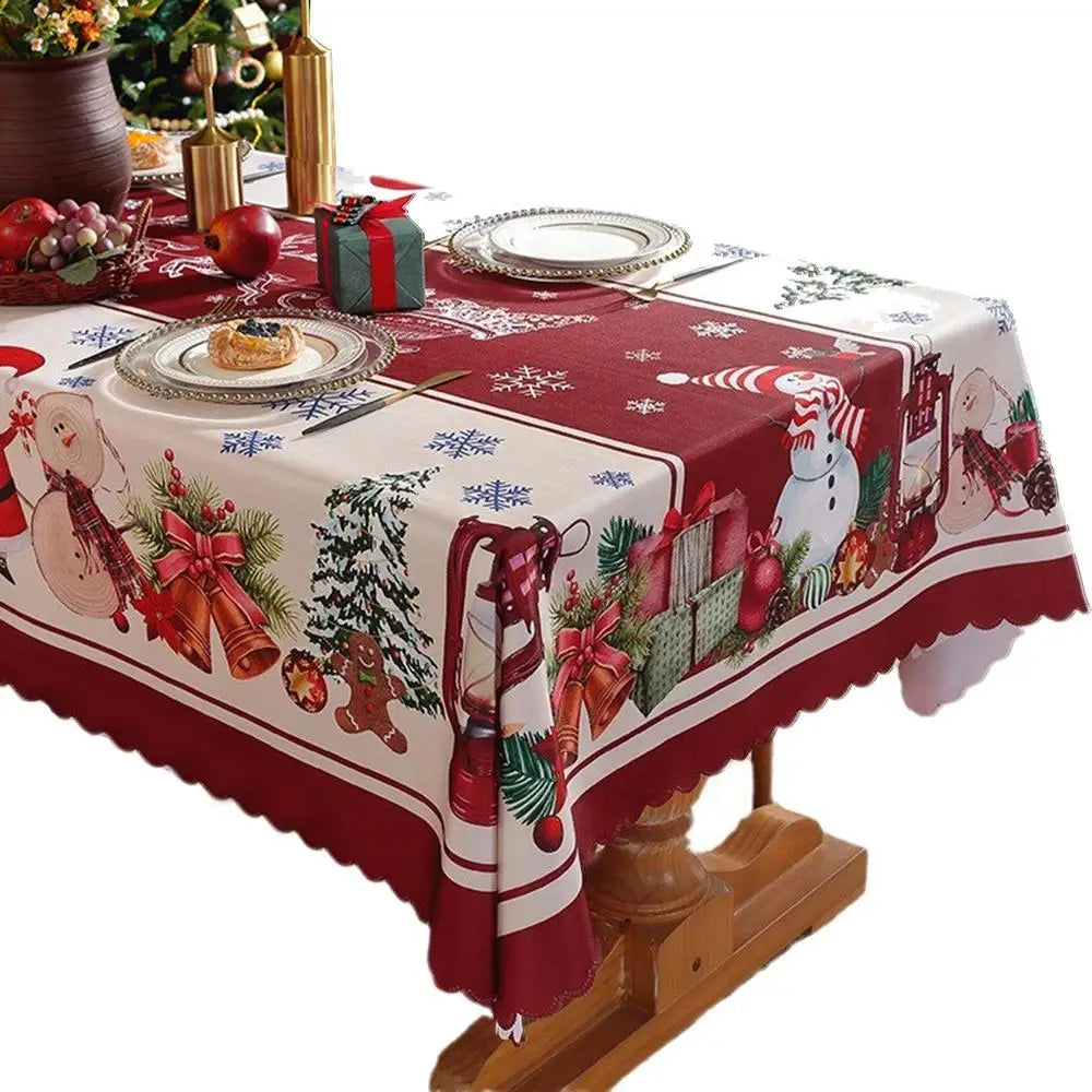 Christmas Runner For Table Merry Christmas Red Snowman Table Cloth 59x79in Waterproof Holiday Decor Dining Table Kitchen