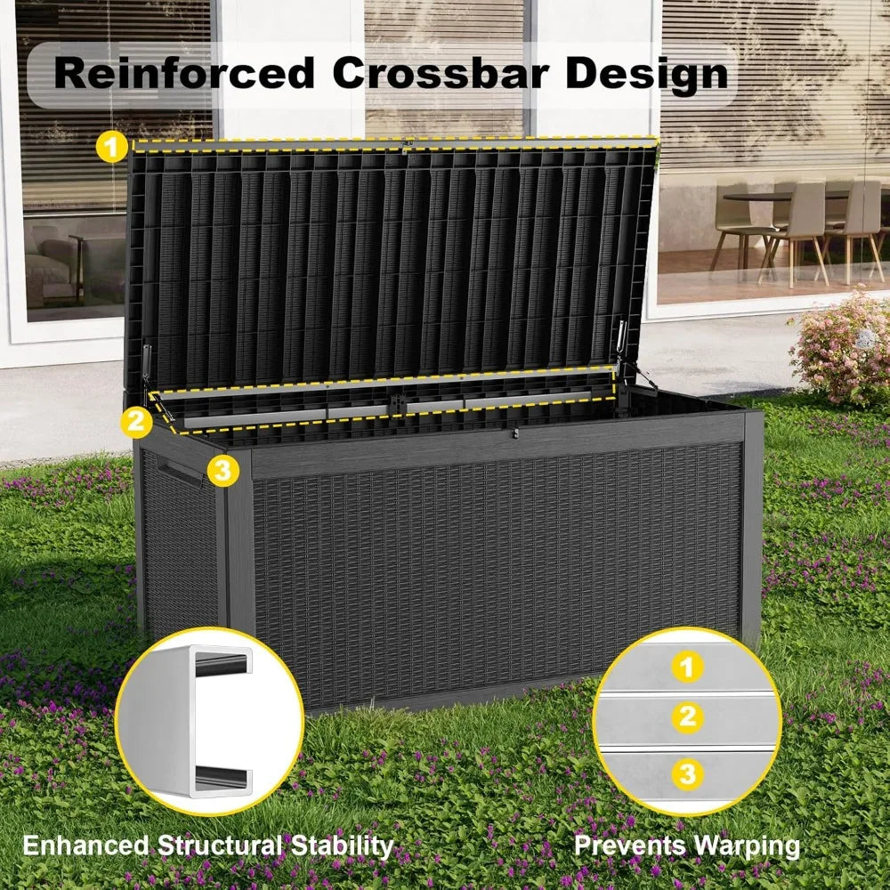 Best - 320 Gallon Deck Box Waterproof,UV Resistant Resin Outdoor Storage Box w/Hydraulic Rod,Lockable Design&Enhanced Durability