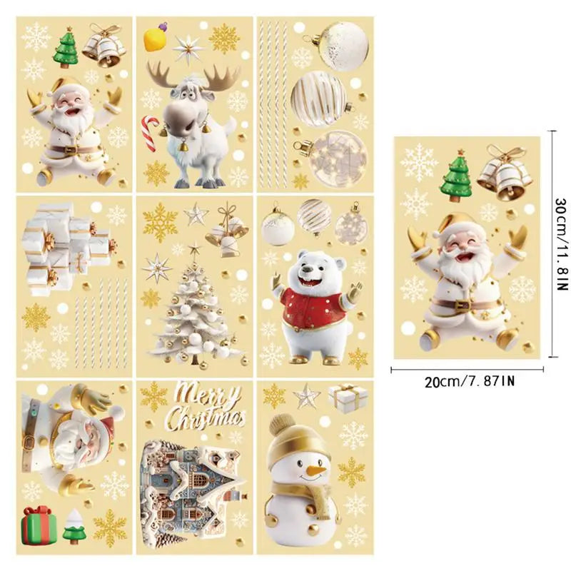 Christmas Window Clings Santa Claus Snowman Snowflake Stickers Reusable Double-Sided Static Waterproof Clings Christmas Decorati