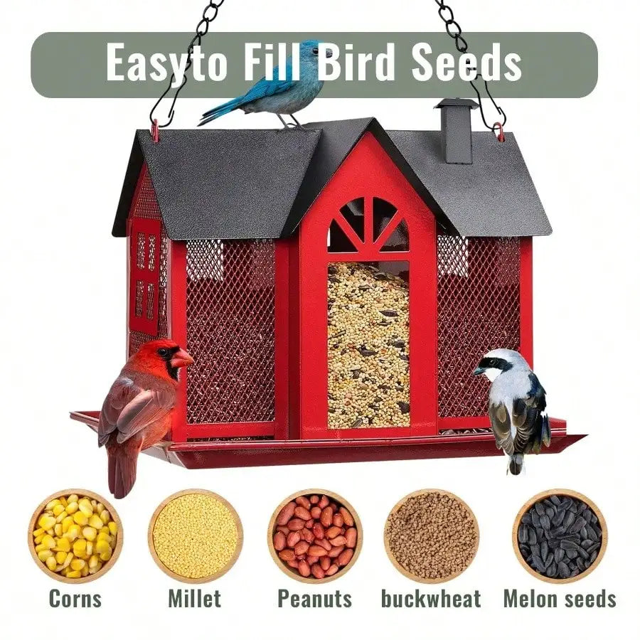 Bird Feeder Outdoors Squirrel Proof Hanging Metal Large Attracting Wild Birds Hummingbirds Black