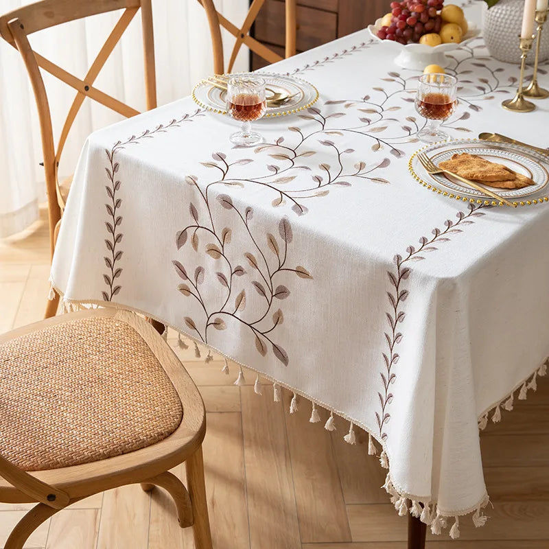 Modern Minimalist White Tablecloth, INS Style Cotton Linen Fabric, Fresh Rectangular Waterproof Dining/Desk Cover