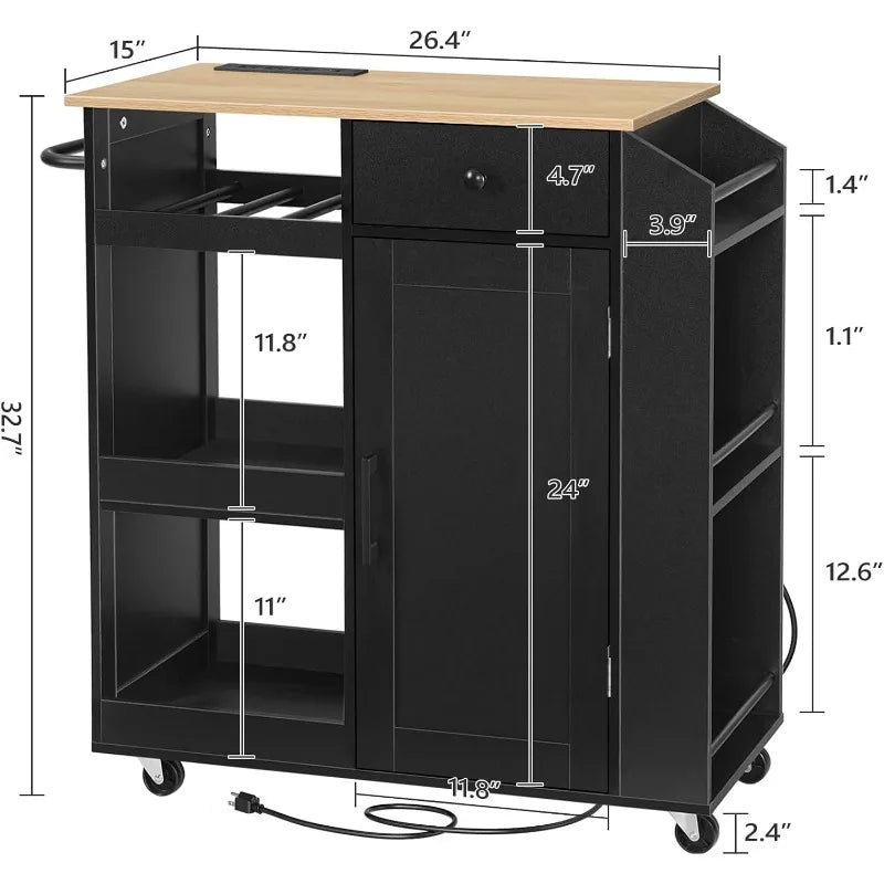Kitchen Island with Power Outlet, Kitchen Island Cart with Drawer, Island Table for Kitchen, Spice Rack, Towel Rack, Wine Rack,