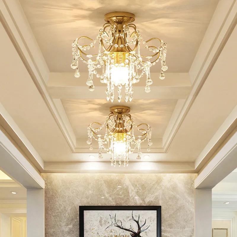 Luxury Crystal Led Chandelier Golden Living Room Aisle Crystal Chandeliers Modern Crystal Pendant Led Lustre Chandelier Lighting