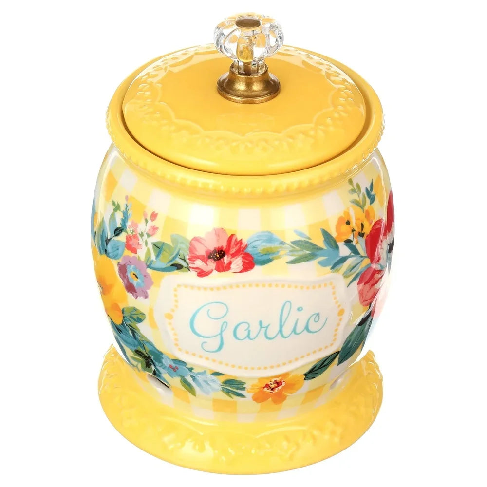 Ceramic Garlic Keeper with Lid Kitchen Storage Freshness Tool Garlic Bulb Container Airflow Design Handmade Utensil Cooking