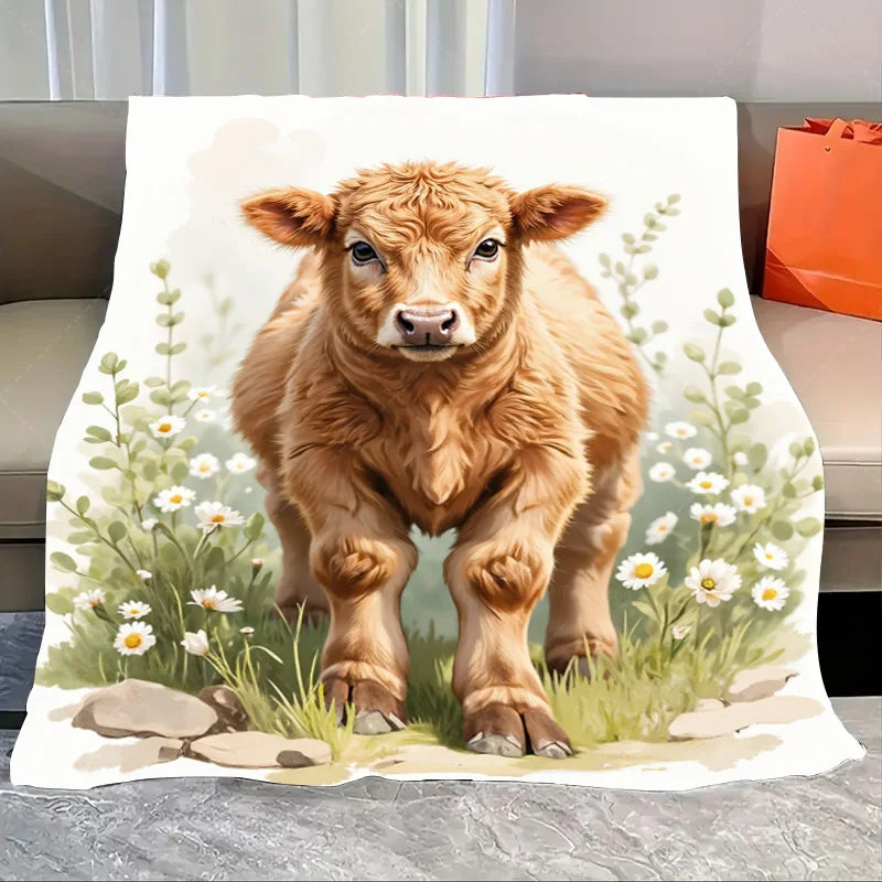 1pc Flannel Blanket Cozy Highland Cow Print Blanket for Home Decor - Soft & Warm Throw Blanket