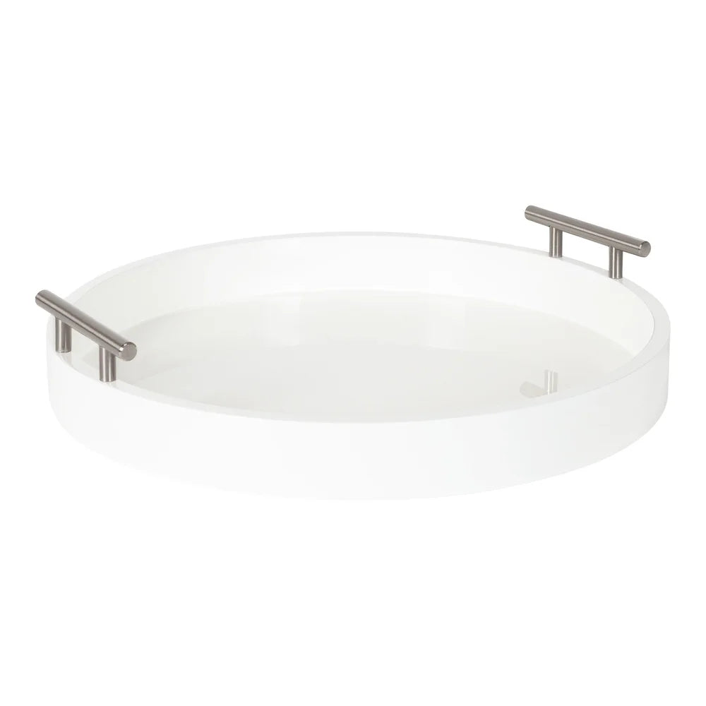 Modern Round Serving Tray Decorative Accent Tray Storage Display with Polished Metal Handles Glossy Finish Protective Pads