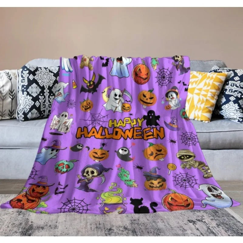 Halloween Throw Blanket Soft Flannel Ghost Blanket, Comfortable Plush Sofa Bed for Kids and Adults