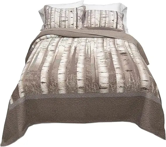 King Bedding Set - 3 Piece - Birch Forest Cotton Lodge Quilt Set with King Quilt and Two Standard Pillow Shams - Machine Washab