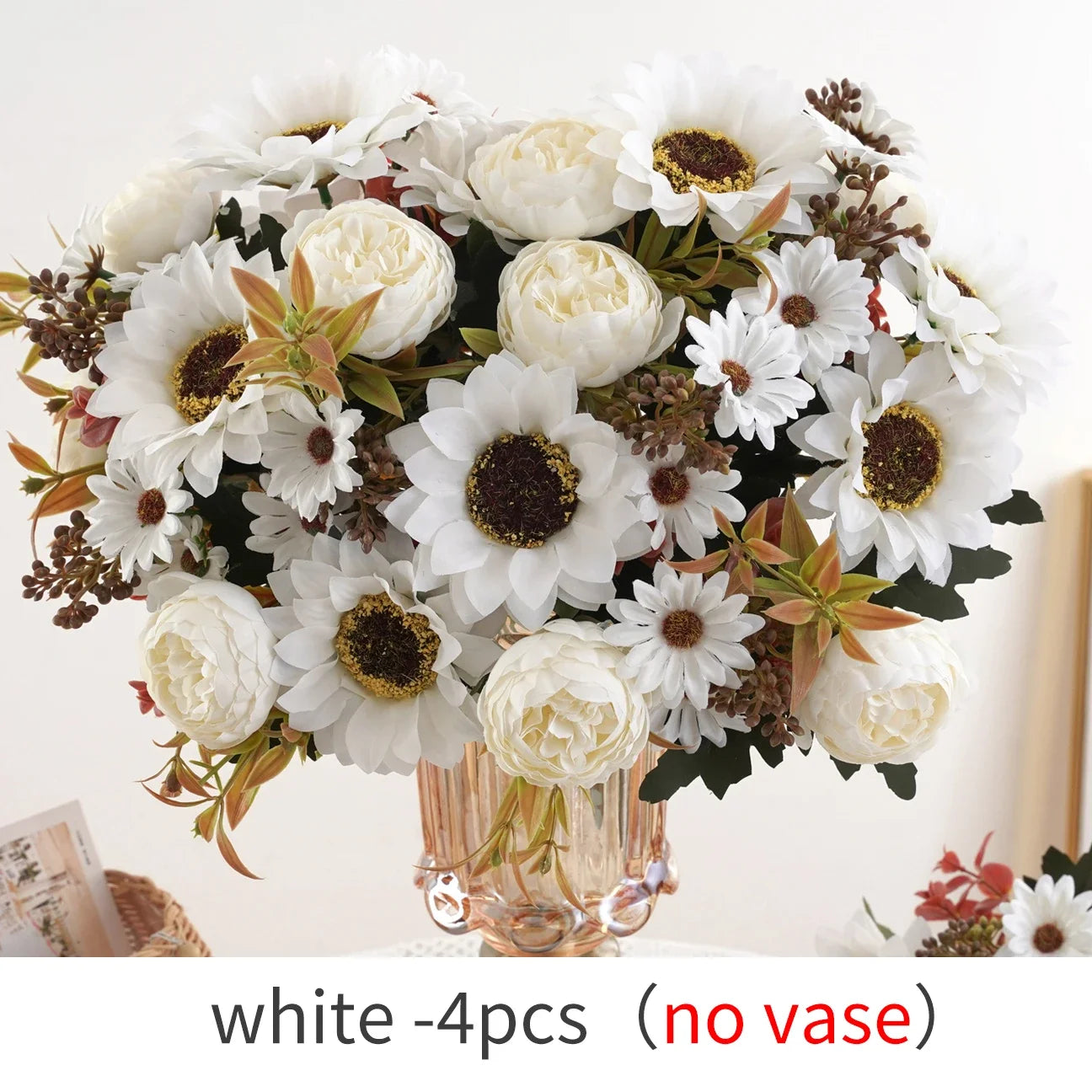 1/4Pcs Sunflowers peony Artificial Flowers Fall Summer Decor, Fake Fall Flowers Silk Faux Sunflower Bouquet Vines room decor