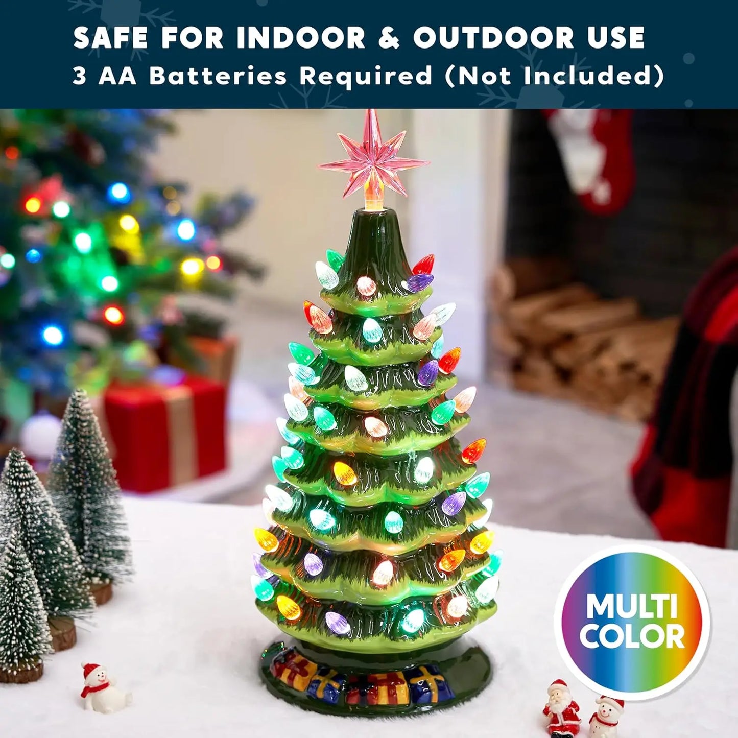 JOYFY 15" Tabletop Prelit Ceramic Christmas Tree with 70 Multicolor Lights Hand-Painted Ceramic Tabletop Christmas Tree for Xmas