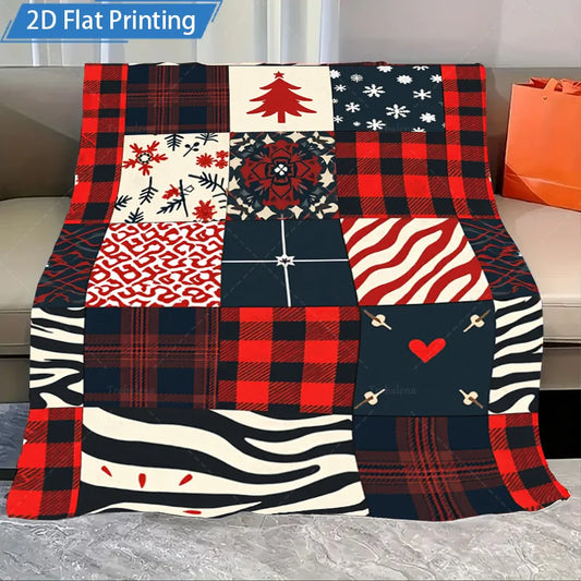 1pc Flannel Blanket Christmas Plaid Blanket, Festive Patchwork Design for Cozy Home Decor