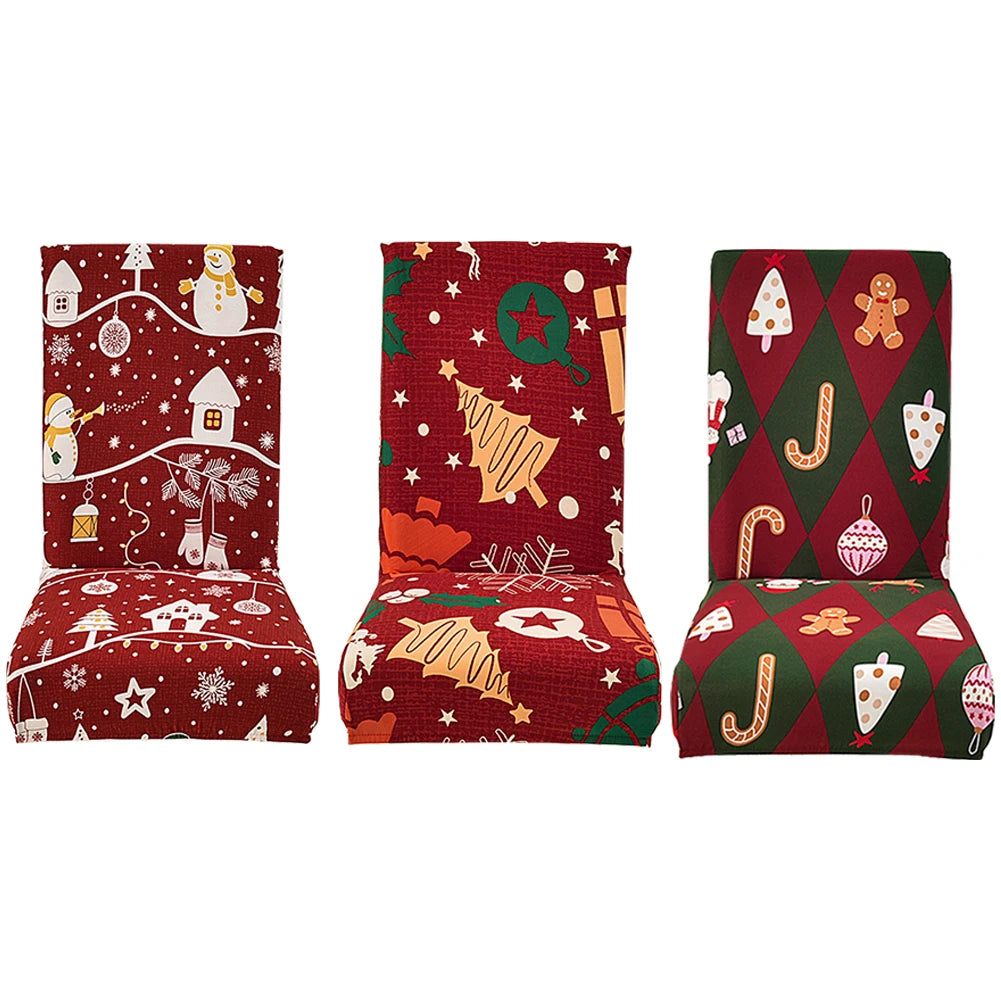 Christmas Dining Room Chair Covers Washable Stretch Chair Slipcovers Reusable Seat Protector for Holiday Party Decor