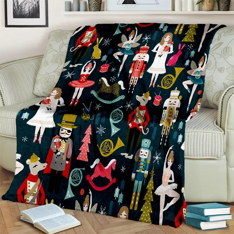 Nutcracker Christmas Tree Cartoon Blanket,Soft Throw Blanket for Home Bedroom Bed Sofa Picnic Travel Office Cover Blanket Kids