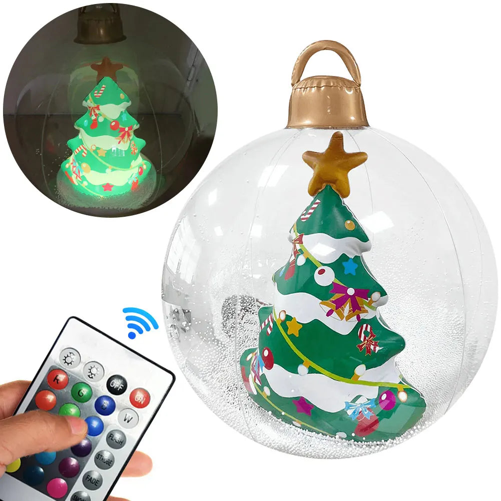 24 Inch Inflatable Christmas Balls PVC Giant Inflatable Christmas Balls with Light Remote for Holiday Party Indoor Outdoor Decor