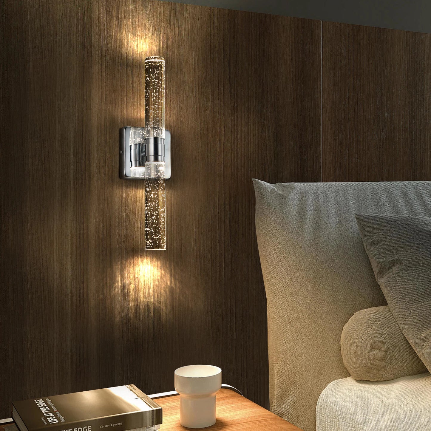 2-Piece LED Wall Lighting - Chrome/Golden Finish Bubble Crystal Design, 4000K Warm White Light for Bathroom, Bedroom, Living Room - Vertical Wall Mounted Dressing Table Lamp - Energy-Saving Modern Style-16.9inch (H)