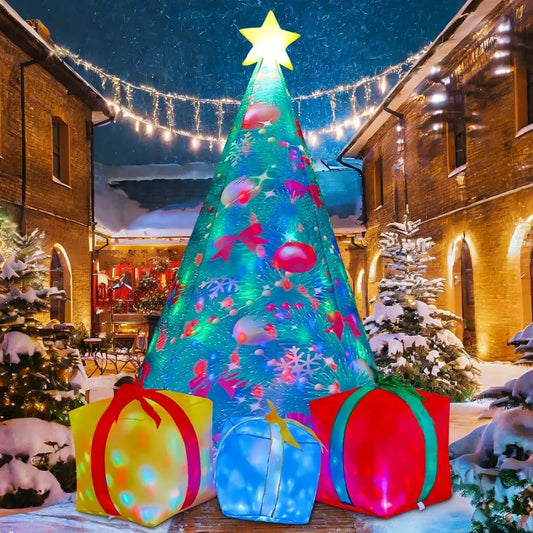 Christmas Tree Outdoor Inflatable Decoration with Built-in LED Lights for Holiday Yard and Lawn