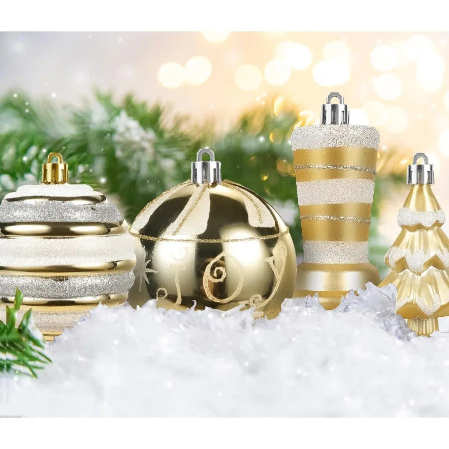 60Piece Shatterproof White Gold Assorted Christmas Ball Ornaments Set for Holiday Party Wedding and Christmas Tree Decoration E