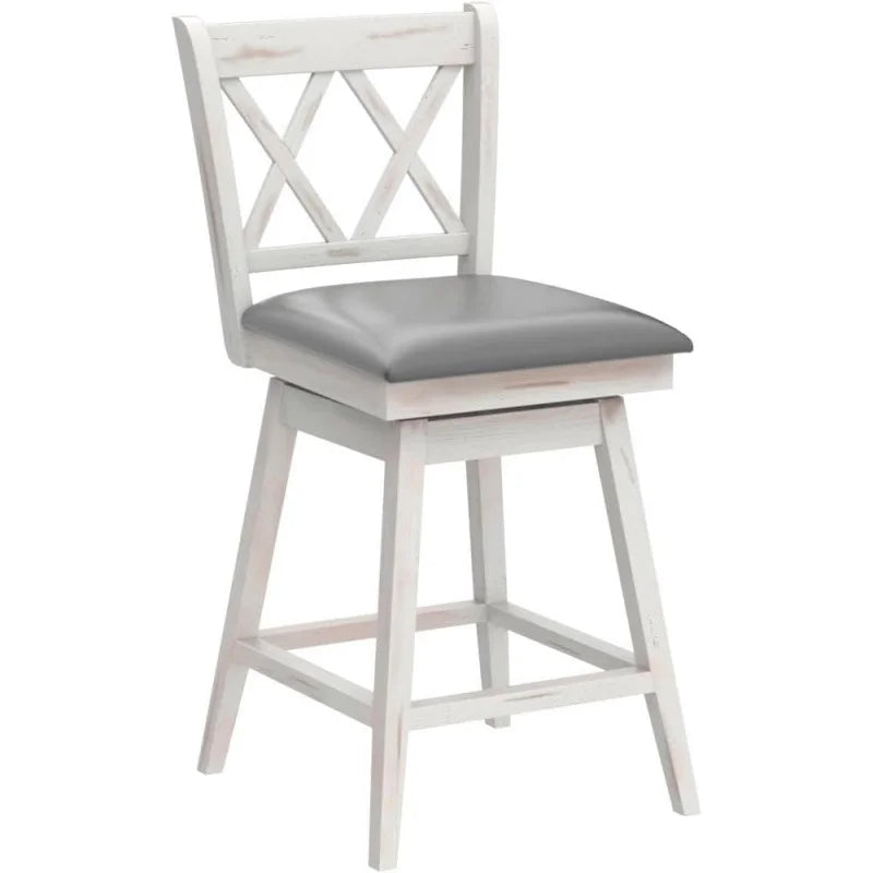 Set of 4, 360 ° Swivel Counter Height 25inch Bar Stool with Foot Rest Upholstered Cushion & Ergonomic Backrest, Sturdy Frame