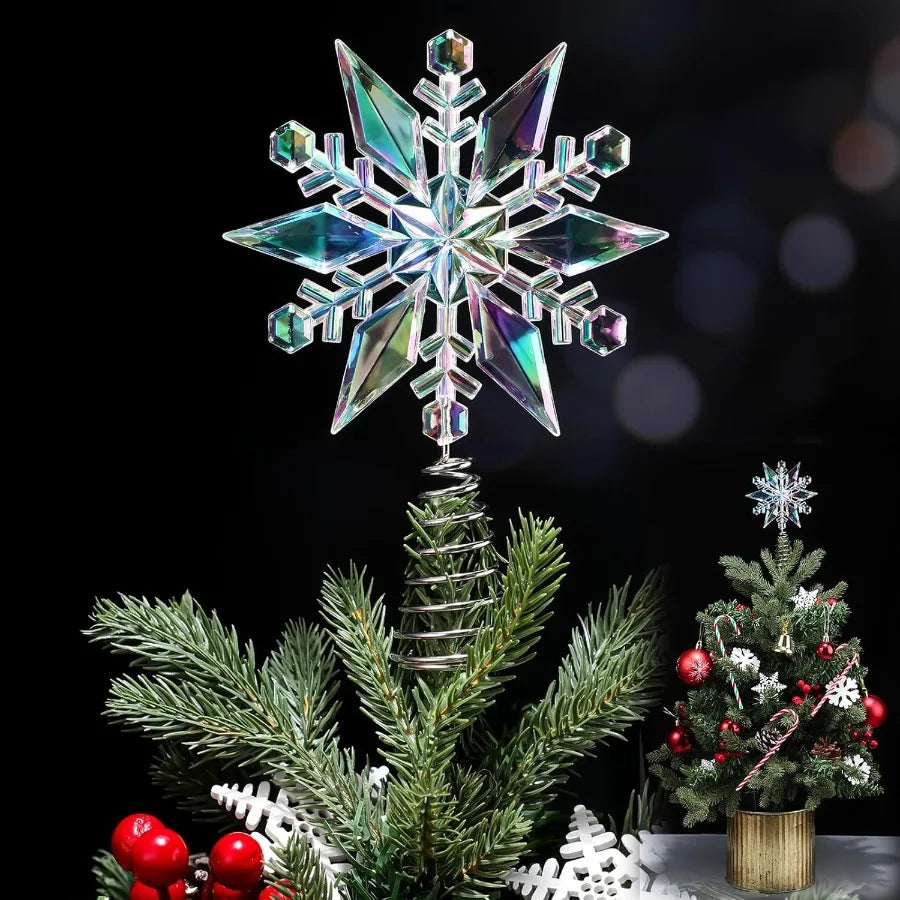 6 Inch Mini Christmas Iridescent Snowflake Tree Topper Acrylic Snowflake Toppers Xmas Ornament Trees Decor Iridescent Tree Topp