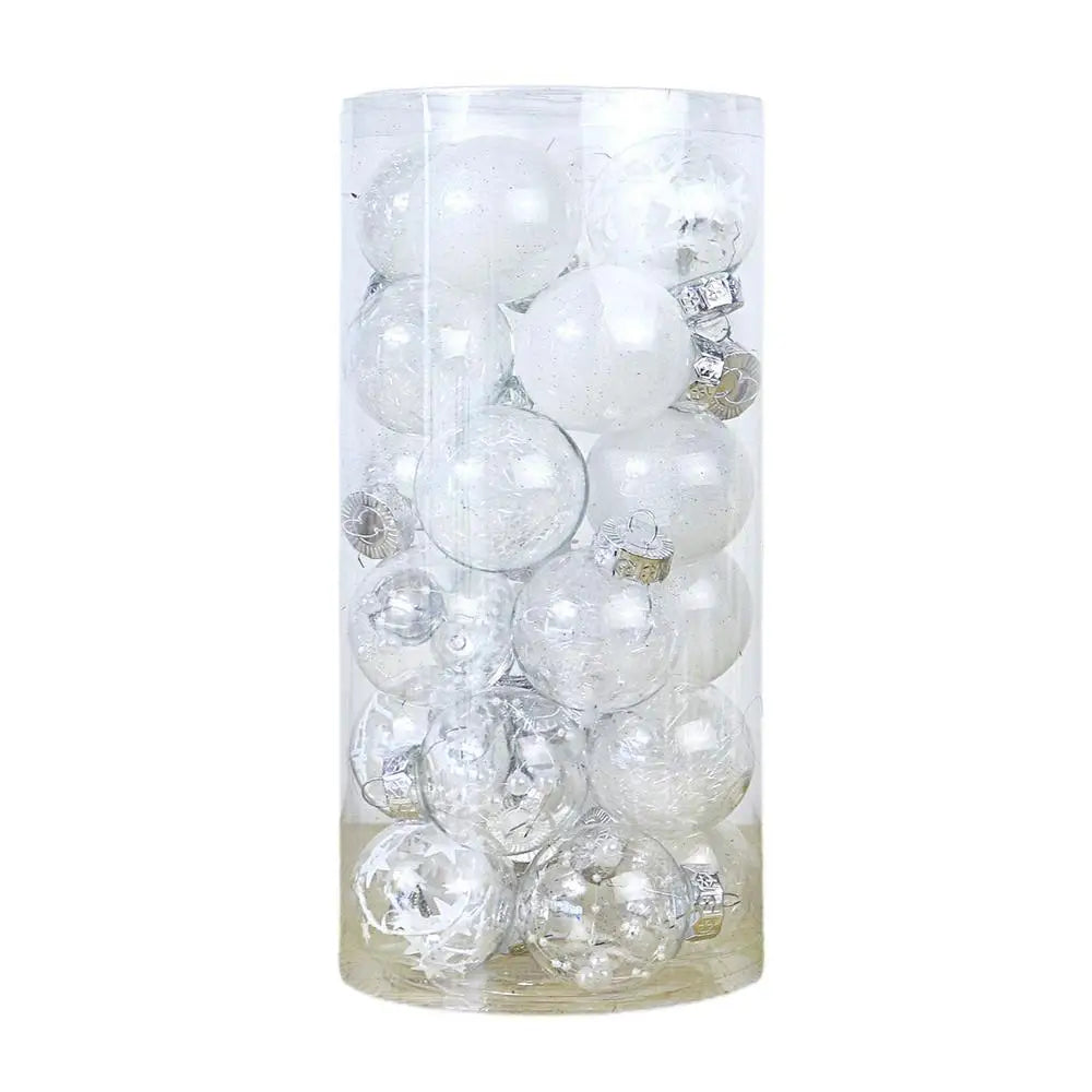 Christmas Tree Balls Hanging 25pcs Christmas Ball Ornaments Glittering Christmas Baubles PVC White Gold Ball Decorations Set