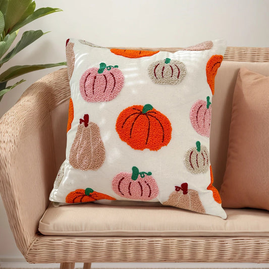 Embroidered Halloween Pillowcase 45x45cm Orange Pumpkin Throw Cushion Covers Pumpkin Fall Throw Pillow Covers for Couch Sofa Bed