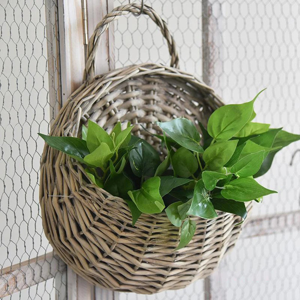 Wall Mount Rattan Basket Wicker Woven Flower Pot Garden Plant Storage Container Home Garden Indoor Outdoor Ornament