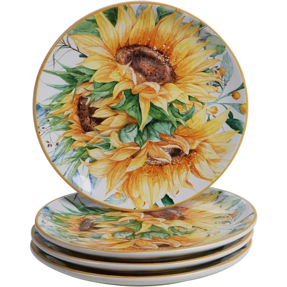 Sunflower-Themed 16-Piece Ceramic Dinnerware Set: Perfect for Autumn Gatherings, Everyday Dining, Brunches, and Hosting Parties