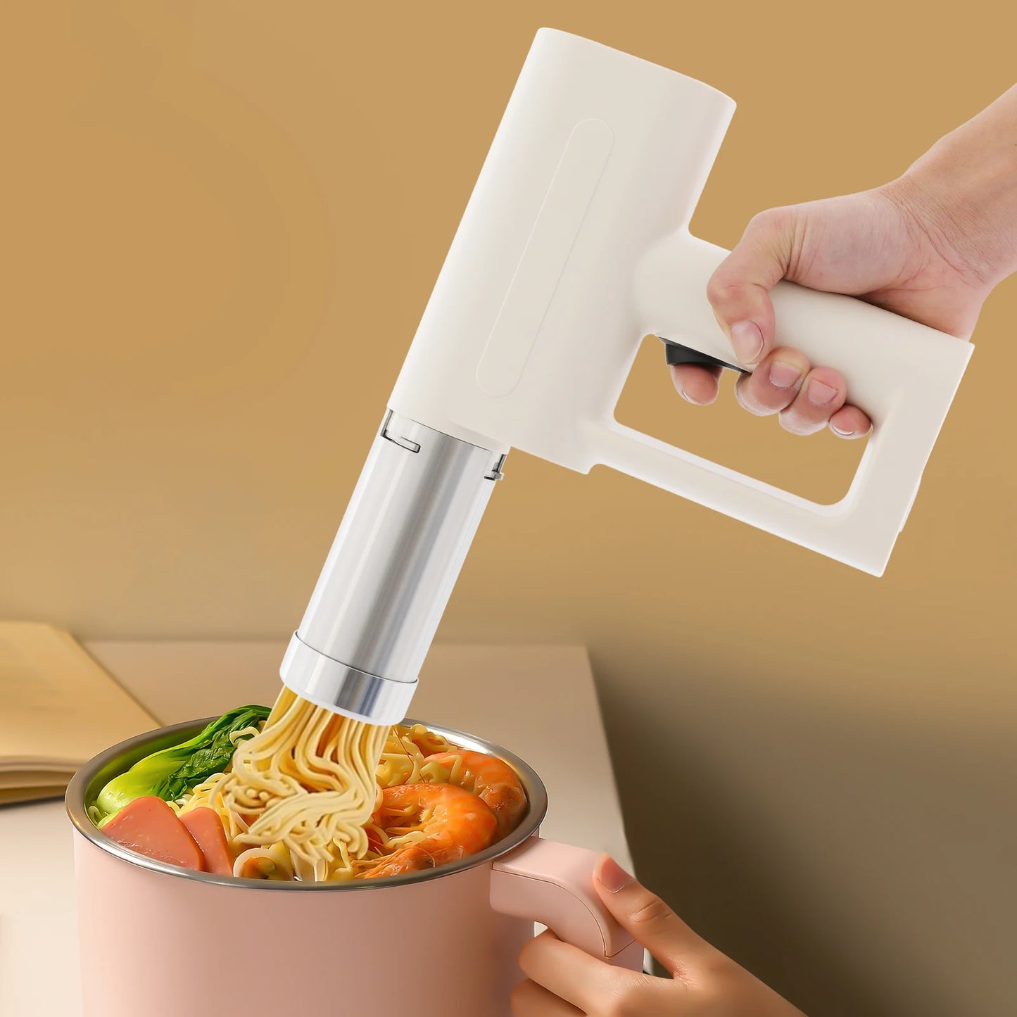 Electric Stainless Steel Pasta Maker,White/Green 5 Molds Kitchen Pasta Machine 22*20.5cm for Home Kitchens
